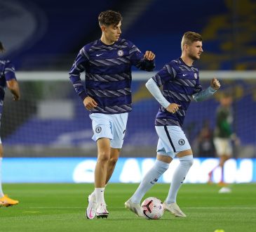 Timo Werner und Kai Havertz beim Warmmachen für den FC Chelsea