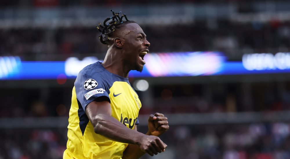 Union Saint-Gilloise Stürmer Promise David in der UEFA Champions League nach seinem Treffer gegen PSV Eindhoven.