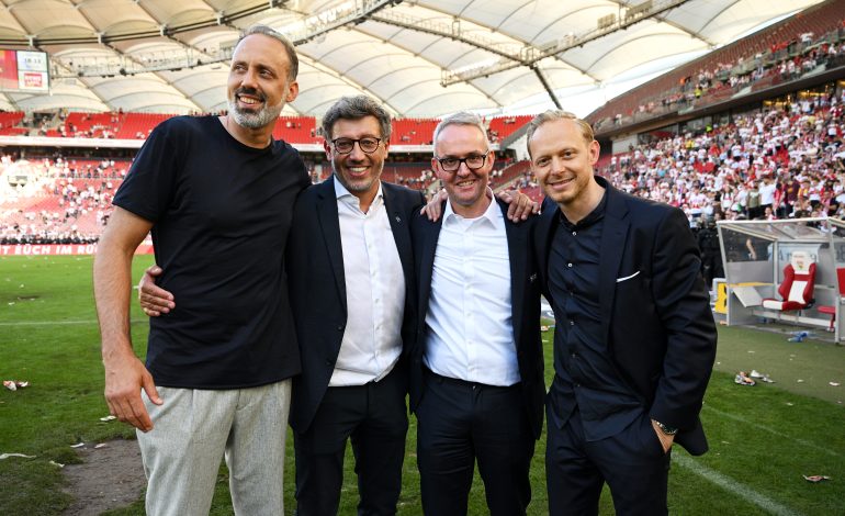 Pellegrino Matarazzo, Claus Vogt, Alexander Wehrle and Rouven Kasper vom VfB Stuttgart.