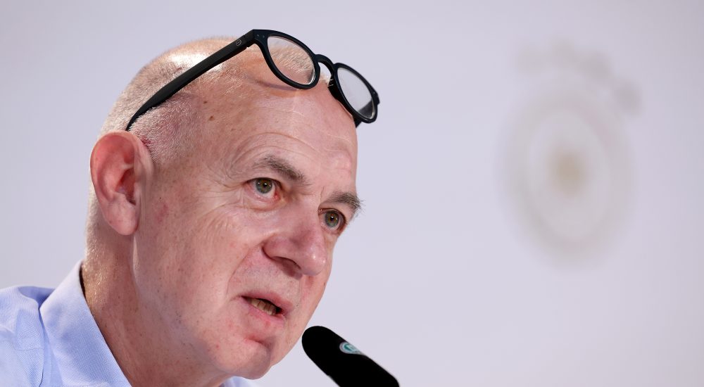 Bernd Neuendorf bei einer Pressekonferenz zur WM 2022