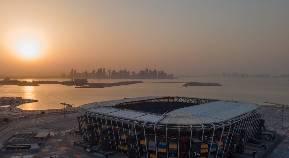 Ein Stadion in Katar aus der Vogelperspektive