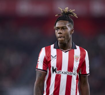 Athletic Bilbao-Angreifer Nico Williams in einem Spiel für Athletic Bilbao.