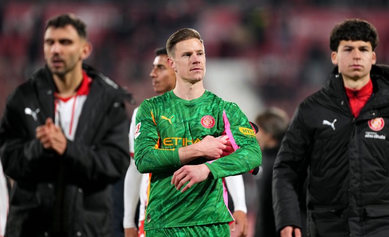 GIRONA, SPAIN - JANUARY 26: Marc-Andre ter Stegen of Girona FC looks on after the LaLiga EA Sports match between Girona FC and Getafe CF at Montilivi Stadium on January 26, 2026 in Girona, Spain. (Photo by Alex Caparros/Getty Images)