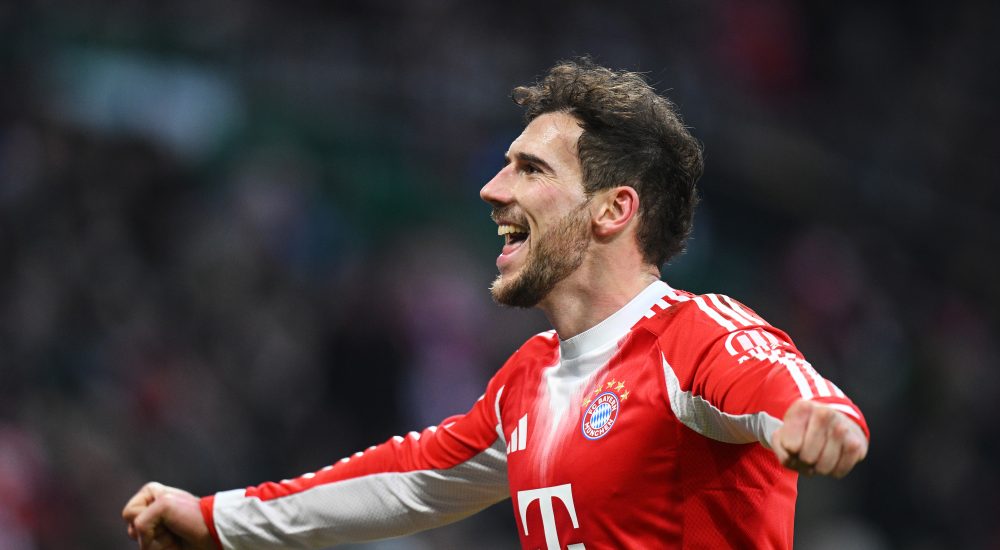 Leon Goretzka von Bayern München bejubelt seinen Treffer gegen Werder Bremen