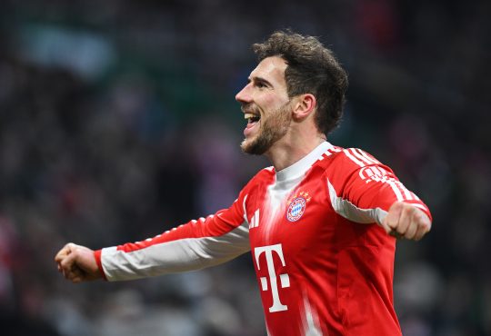 Leon Goretzka von Bayern München bejubelt seinen Treffer gegen Werder Bremen