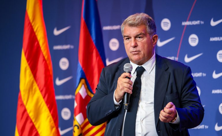 Joan Laporta, Präsident des FC Barcelona Joan hält eine Rede.