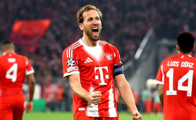 Harry Kane feiert einen Treffer gegen Atalanta Bergamo.