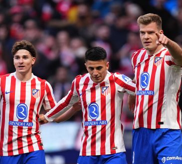 Julian Alvarez, Thiago Almada und Alexander Sörloth im Trikot von Atletico Madrid